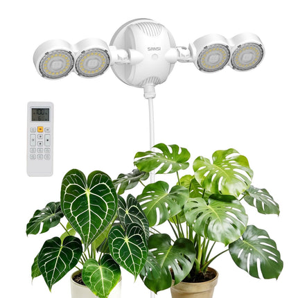 SANSI 30W Wall Mounted Grow Light – Dual Head Full Spectrum Plant Light with Remote, Programmable Timer, Dimmable 4-Level Brightness, 320° Wide Coverage, 4000K Natural Light for Indoor Plants