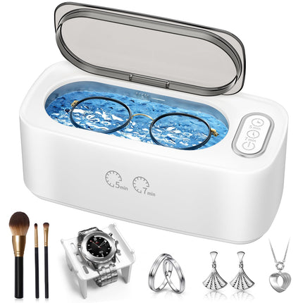 Ultrasonic Cleaner, 48kHz Professional Ultrasonic Jewelry Cleaner for Eyeglasses, Jewelry, Rings, Watch Straps, Dentures and More, Dual Cleaning Modes & 304 Stainless Steel Tank, 400ML Capacity, White