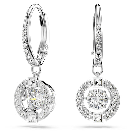 Swarovski Una Drop Pierced Earrings with Crystal Pavé Surrounding a Round, White Floating Stone on a Rhodium Finished Setting