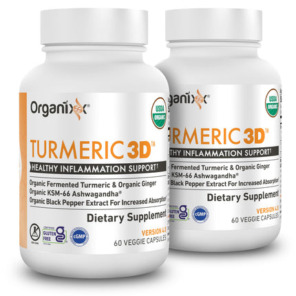 Organixx USDA Organic Turmeric Curcumin Supplement with Ashwagandha, Vitamin D, Turmeric & Ginger – Fermented for Maximum Bioavailability, 60 Count (Pack of 2)