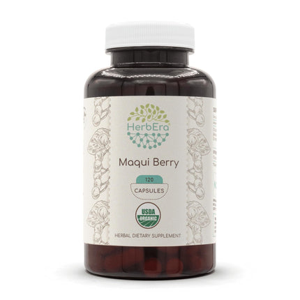 HerbEra Maqui Berry USDA Organic 120 Capsules | Natural Herbal Supplement | Certified Organic Vegetarian Capsules and Organic Aristotelia chilensis Dried Berry (120 Capsules)