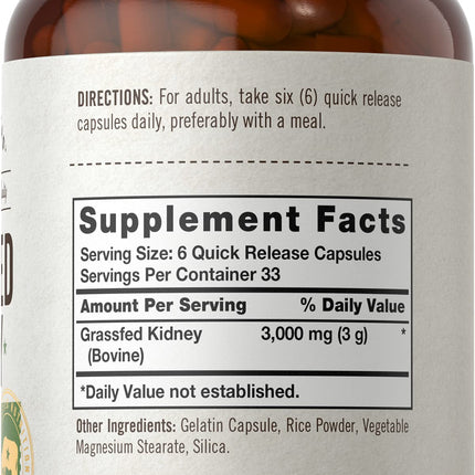 Carlyle Grass Fed Beef Kidney Supplement | 200 Capsules | 3000mg | Pasture Raised Desiccated Bovine Supplement | Hormone and Pesticide Free | Non-GMO, Gluten Free | by Herbage Farmstead