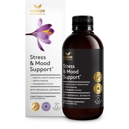 Harker Herbals Stress & Mood Syrup Supplement, Supports Relaxation and Nervousness, with Ashwagandha, Saffron, Skullcap, and Licorice Root - 6.7oz