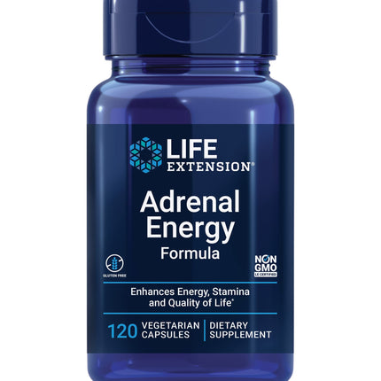 Life Extension Adrenal Energy Formula, Helps inhibit the Effects of Stress, holy Basil, cordyceps, bacopa and ashwagandha, Gluten Free, Non-GMO, Vegetarian, 120 Capsules