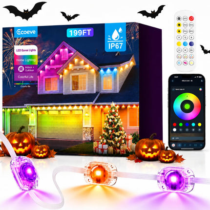 Ecoeve Permanent Outdoor Lights for House, 199ft Christmas RGB+IC Lights
