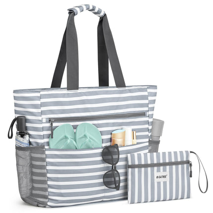 G4Free Beach Bag, Waterproof Sandproof Beach Tote Bag,50L Large Capacity Foldable for Women,Grey Stripe