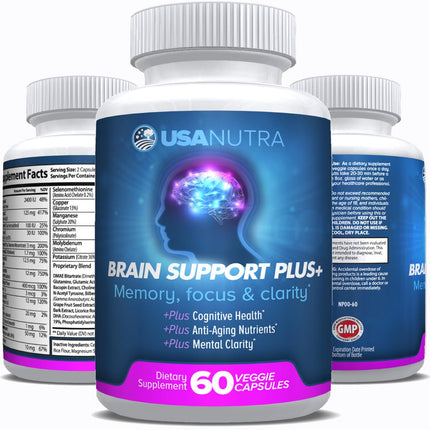 USANUTRA Brain Support Plus for Memory and Focus, Supports Healthy Short Term and Long Term Memory, 1000mg per Day, Made in the USA