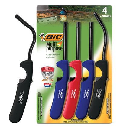 BIC Multi-purpose Lighters, Long-Lasting Flame for Home and Outdoor Use, Classic Collection, 4-Pack (Colors May Vary)