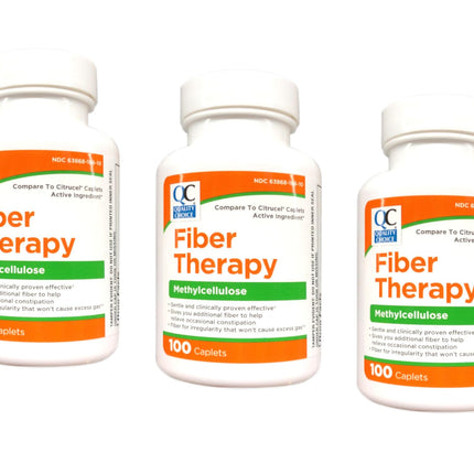 Quality Choice Fiber Therapy for Regularity Methylcellulose 500 mg 100 Caplets Pack of 3