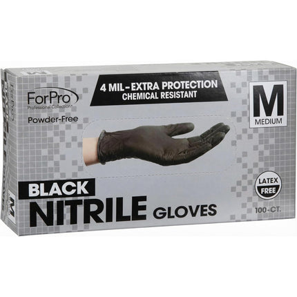 ForPro Professional Collection Disposable Nitrile Gloves, Chemical Resistant, Powder-Free, Latex-Free, Non-Sterile, Food Safe, 4 Mil, Black, Medium, 100-Count