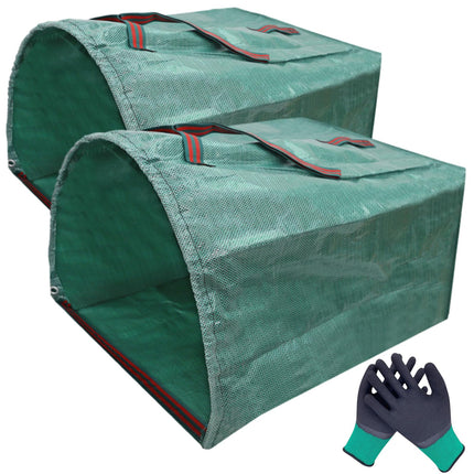 72 Gallon Reusable Yard Waste Bags 2 Pack Leaf Bag Holder, Dustpan-Type Leaf Lawn Bag, Leaf Bag with Gardening Gloves, Clollapsible Leaves Collector Garden Bag for Debris, Grass, Branches, Trash
