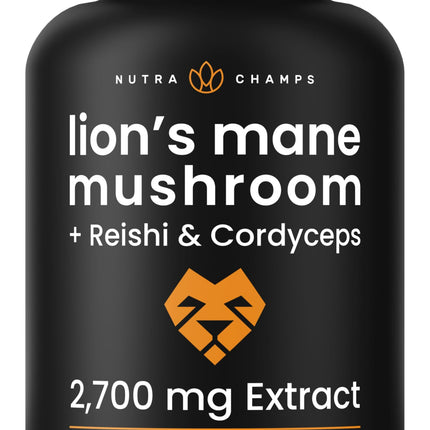 NutraChamps Organic Lions Mane Mushroom Supplement (2 Month Supply - 120 Count) Mental Clarity, Memory & Focus Supplement, Supports Immune System & Brain Health