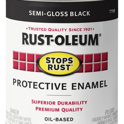 Rust-Oleum 7798502 Stops Rust Brush On Paint, Quart, Semi-Gloss Black