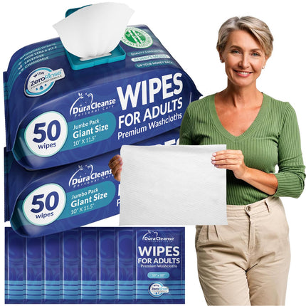XL Bath Wipes for Adults Bathing No Rinse (2pk) 100 Ct. + 8 Travel Body Wipes 10 x 11.5" Adult Disposable Washcloths for Elderly Incontinence - After Surgery Must Haves Supplies & Elder Care Products