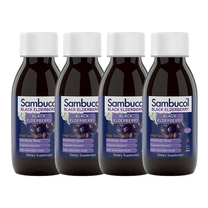 Sambucol Black Elderberry Syrup - Black Elderberry Liquid, Immune Support for Kids and Adults, High Antioxidants, Gluten-Free - Original Formula, 4 Fl Oz, 4-Pack