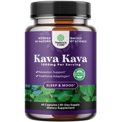 Kava Kava Root Extract Supplement 1000mg per Serving - Fast Acting Herbal Support for Balanced Mood - Relax Calming Capsules for Stress Support & Better Sleep - 60 Count