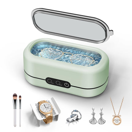 BYASKZIV Ultrasonic Jewelry Cleaner, 50KHz Ultrasonic Cleaner Machine with 304 Stainless Steel for Jewelry, Eyeglasses, Rings, Watch Strap, Dentures, Dual Cleaning Modes - Green