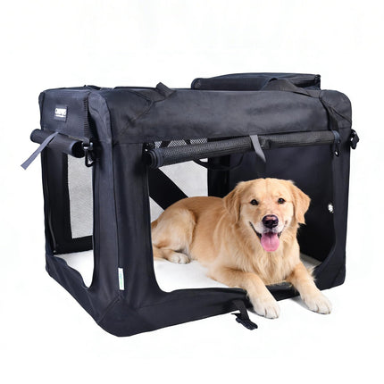 JESPET Soft Dog Crates Kennel for Pets, 3 Door Soft Sided Folding Travel Pet Carrier with Straps and Fleece Mat for Dogs, Cats (Graphite Black, X-Large(36" L x 24" W x 27" H))