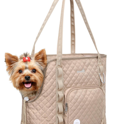 Pecute Dog Purse Carrier, Dog Carrier with Pockets for Small Dogs, Fits Dogs 5 lbs to 9 lbs, Cat and Puppies Tote Bag, Outing, Travel, Vet, Khaki