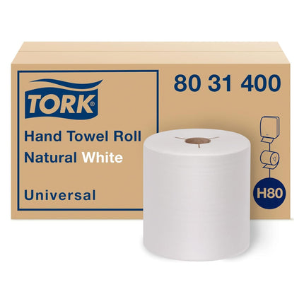 Tork Hand Towel Roll Natural White H80, Universal, 100% Recycled Fiber, 6 Rolls x 800 ft, 8031400, 6 Count (Pack of 1)