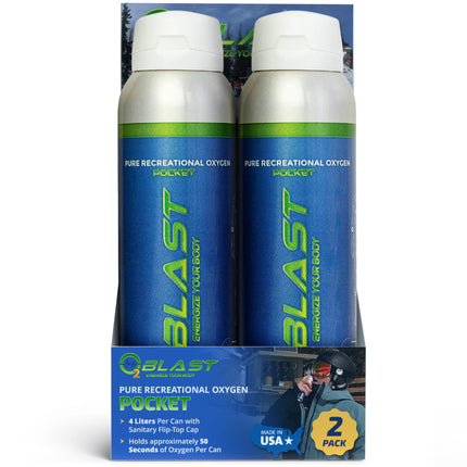 O2 Blast - Pure Oxygen Supplement - Filled with 99.99% Pure Oxygen to Support Fast Recovery, Increase Stamina & Enhance Focus for High Altitude and Action Sports, 4L Portable Can Flip-Top Cap, 2-Pack
