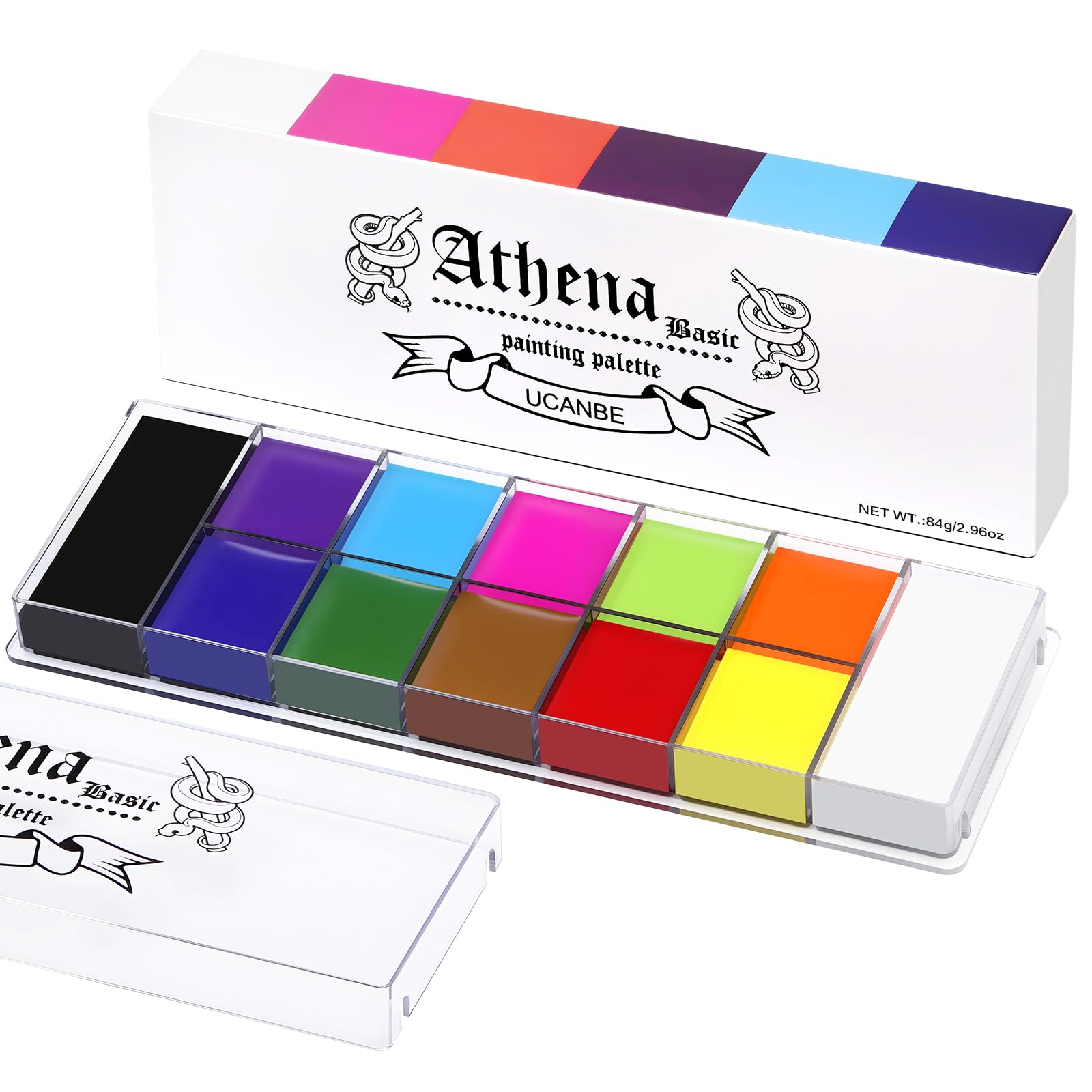 UCANBE Athena Basic Face Body Paint Oil Palette, 12 Color Large Black ...