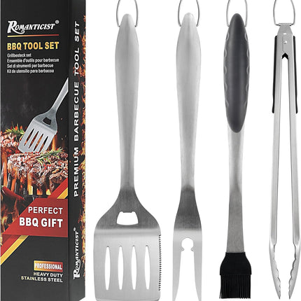 ROMANTICIST 4pcs Heavy Duty Grill Accessories for Top Chef - Professional Grill Tool Set & Basic BBQ Tools for Backyard Restaurant Outdoor Kitchen - Deluxe Grill Gift for Dad on Father’s Day Christmas