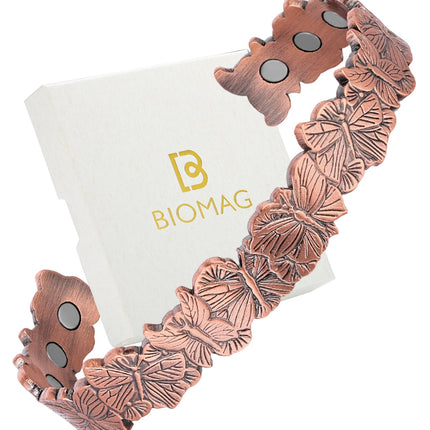 BioMag Magnetic Copper Bracelet for Women Men, 99.99% Pure Copper Cuff Bangle with 6 Pcs 3500 Gauss Magnets, Adjustable Jewerly Gift