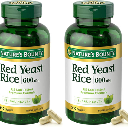 Nature's Bounty Red Yeast Rice, Herbal Supplement, 600mg, 250 Capsules (Pack of 2)