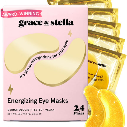 grace & stella Under Eye Mask- Gifts for Women - Reduce Dark Circles, Puffy Eyes, Undereye Bags, Wrinkles - Gel Under Eye Patches - Bridesmaid Gifts - Vegan Self Care (24 Pairs, Gold).