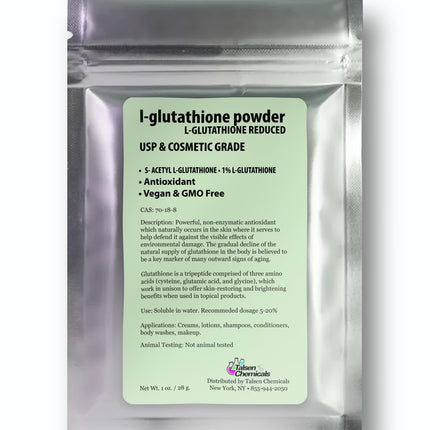 Talsen Chemicals Reduced L-Glutathione Powder DIY Cosmetic Grade Pure Glutathione Organic Powder for Skin, (1 Ounce / 28 gram)