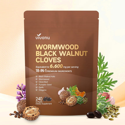 18-in-1 Black Walnut Wormwood Cleanse for Humans, 80 Day Supply, Serving, Rapid Gut Cleanse & Digestive Health with Clove, Garlic, Turmeric, Pumpkin Seed, Oregano, Berberine & More 240 Softgels