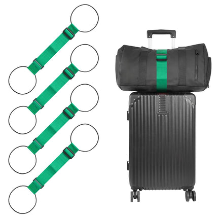 BILIONE Add a Bag Luggage Straps 4 Pack, Adjustable Bungee Elastic Belt to Connect Two Suitcases, Secure Carry On & Travel Essentials (Green)