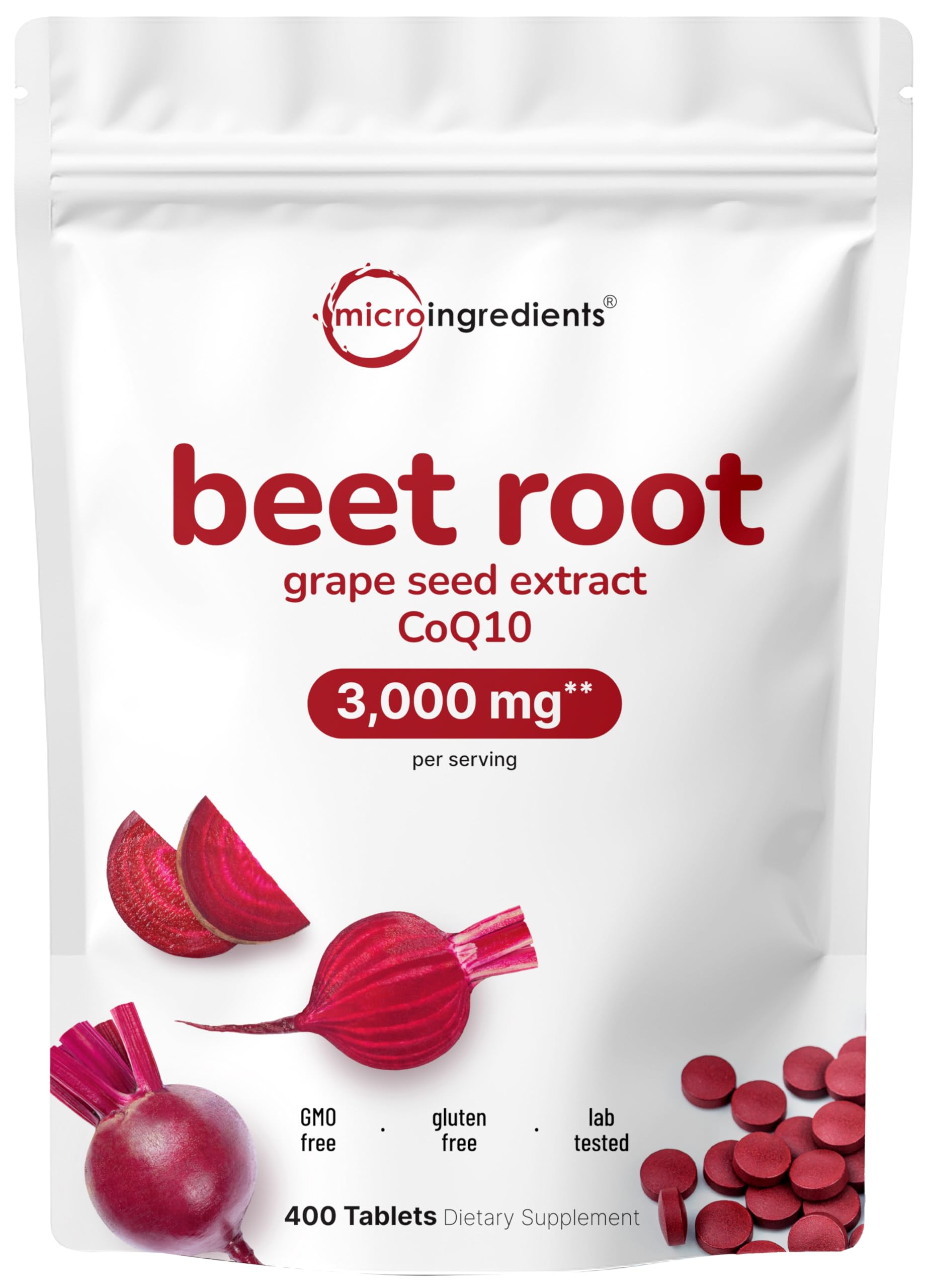 Beetroot Extraxt Micro Ingredients Beet Root 3,000mg with Grape Seed Extract & CoQ10, 4 ...
