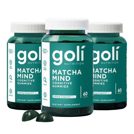 Goli Matcha Mind Cognitive Gummies with Cognizin Citicoline - 250mg Citicoline Plus Matcha Powder - Brain Health and Focus Support - Vegan, Non-GMO, Gluten-Free, 180 Count (3 Pack)