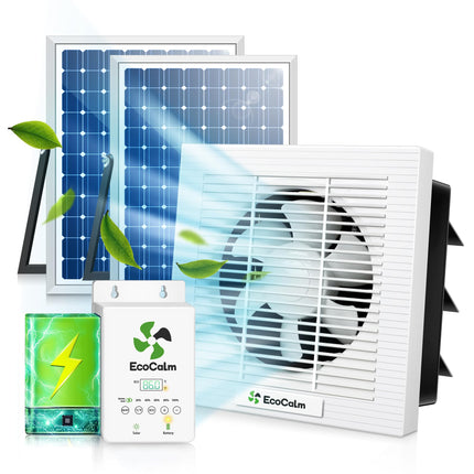 ecoCalm Solar Fan 10" with Smart Thermostat and Battery for Greenhouse