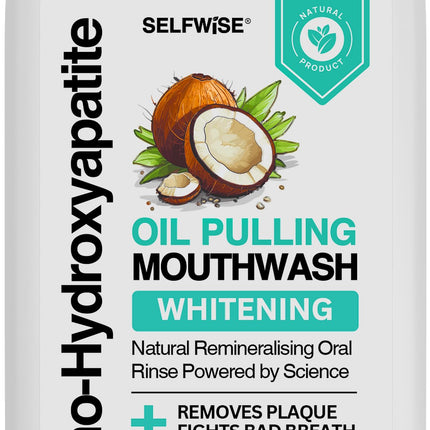 Nano-Hydroxyapatite Oil Pulling Whitening Mouthwash for Teeth and Gums, Natural & Organic, Whitens Teeth, Strengthens Enamel, Fights Bad Breath & Plaque – Smooth & Non-Greasy – for Adults & Kids 8oz