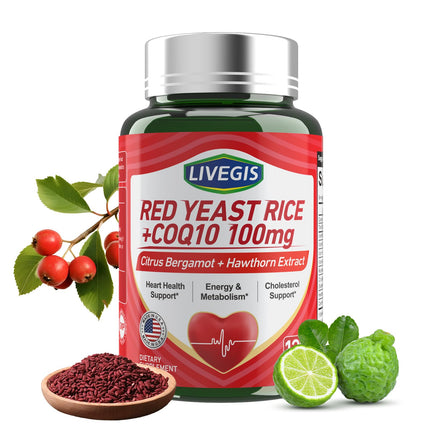 LIVEGIS Red Yeast Rice 2000mg with CoQ10 100mg - Citrinin Free Heart Health Supplement with Citrus Bergamot & Hawthorn - Supports Healthy Cholesterol Levels - Vegan, Non-GMO Capsules 120 Counts