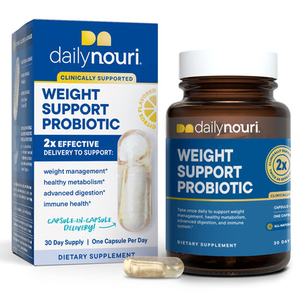 Daily Nouri Weight Support Probiotics for Women & Men | Metabolism + Digestive Support | 3 Clinically Studied Strains | 30-Day Supply