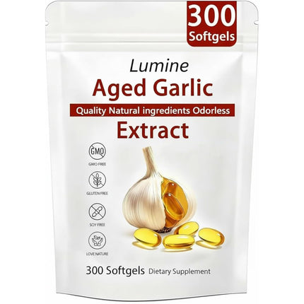 LUMINE Aged Garlic Extract,Aged Garlic Extract Odorless,Organic Garlic Extract Capsules 300 Count