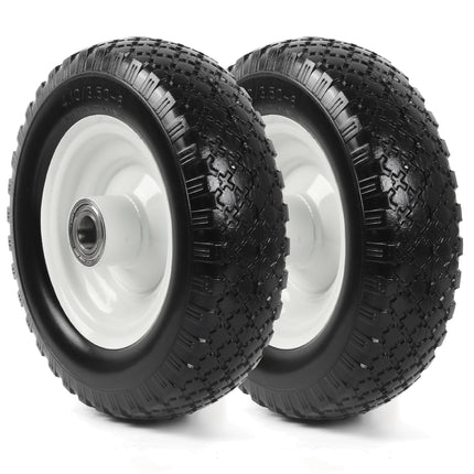 AR-PRO (2-Pack) 12" Flat-Free Solid Tire and Wheel, with 3-3/4" Centered Hub & 1" Bore, Fits 25mm Axle Shaft, Replacement Heavy-Duty Trailer Dolly & Utility Cart Wheel Set