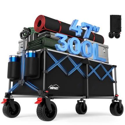 47" Collapsible Wagon Cart Foldable 300L Capacity Compact Folded Size