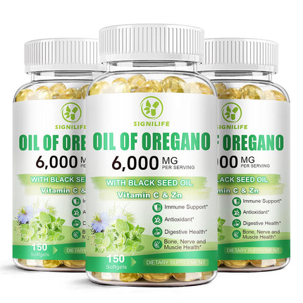 SIGNILIFE Oil of Oregano with Black Seed Oil, 6000mg Oregano Oil Capsules for Immune Support with High Carvacrol & Thymoquinone, Antioxidant, Non-GMO, Gluten Free, 450 Softgels