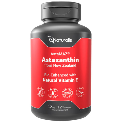 Naturalis New Zealand Astaxanthin (12mg) | Triple Strength with High-Oleic Sunflower Oil | Non-GMO, Soy & Gluten Free | 120 Softgels (4-Month Supply)
