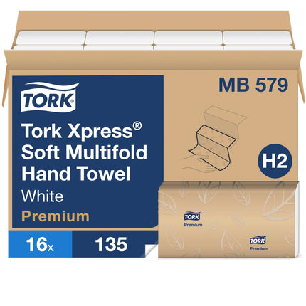Tork Soft Xpress Multifold Paper Hand Towels, 16 Packs X 135 Towels, MB579