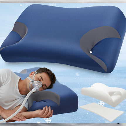 Adjustable CPAP Pillow for Side & Back Sleepers – Reduce Mask Air Leaks & Pressure, Cervical Memory Foam Neck Support with 2cm Removable Insert, Cooling Washable Cover – Fits Full Face & Nasal Masks