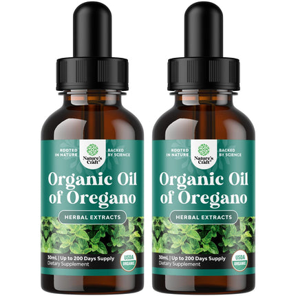 Organic Oregano Oil Drops - Concentrated Liquid Oregano with Carvacrol 60% for Digestion & Immune Support - Liquid Herbal Extract Tincture for Immune Strength & Healthy Intestines - 1 Fl Oz (2 pack)