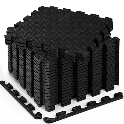 Haulcove 18pcs Puzzle Exercise Mat, 12.6"x12.6"x0.4", 18sqft EVA Interlocking Foam Floor Tiles, Non-Slip, Protective, Water-Resistant Flooring for Home Gym & Workout Equipment, Black