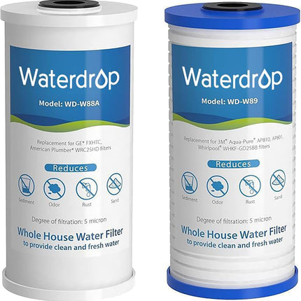 Waterdrop WF10PG Whole House Water Filter, Compatible with WHF21-PG, GE® FXHTC, GXWH40L, 3M® Aqua-Pure AP810, Culligan® RFC-BBSA, Any 10" x 4.5" System, Reduces Sediment, Chlorine, Taste, Odor
