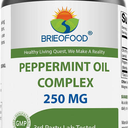 Brieofood Peppermint Oil Complex - 250 mg - 240 Capsules - Supports a Healthy Gut, Bowel Soothing - Gluten Free & Non-GMO